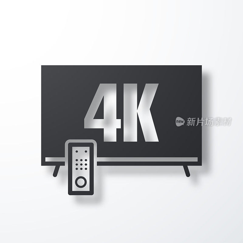 4 k电视。白色背景上的阴影图标